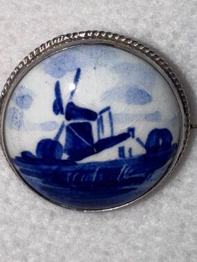 Vintage Svenska Stuga Butik Sterling Silver 925 Blue Enamel Windmill Pendant
